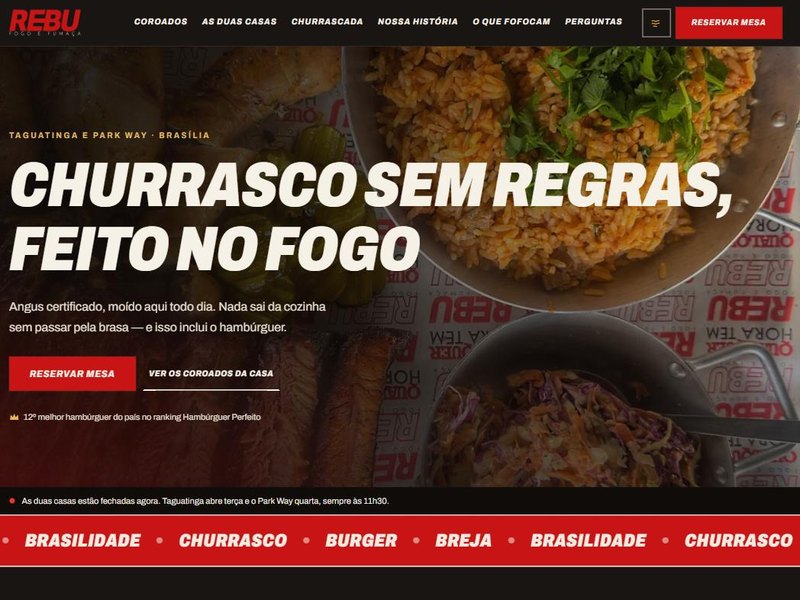 Hero do site do REBU Fogo e Fumaça, com o título Churrasco sem regras, feito no fogo